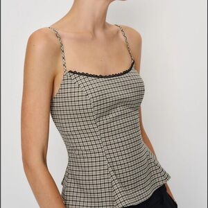 NEW Reformation Genevieve Top Beige and Black Check Plaid Camisole Size 2